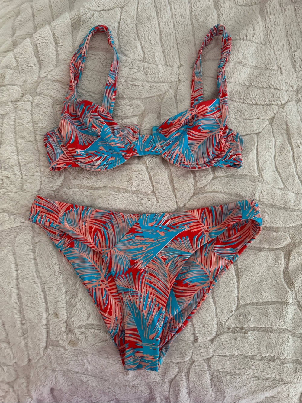 Tropical Palm Print Bikini Set - Red & Blue Vetchy